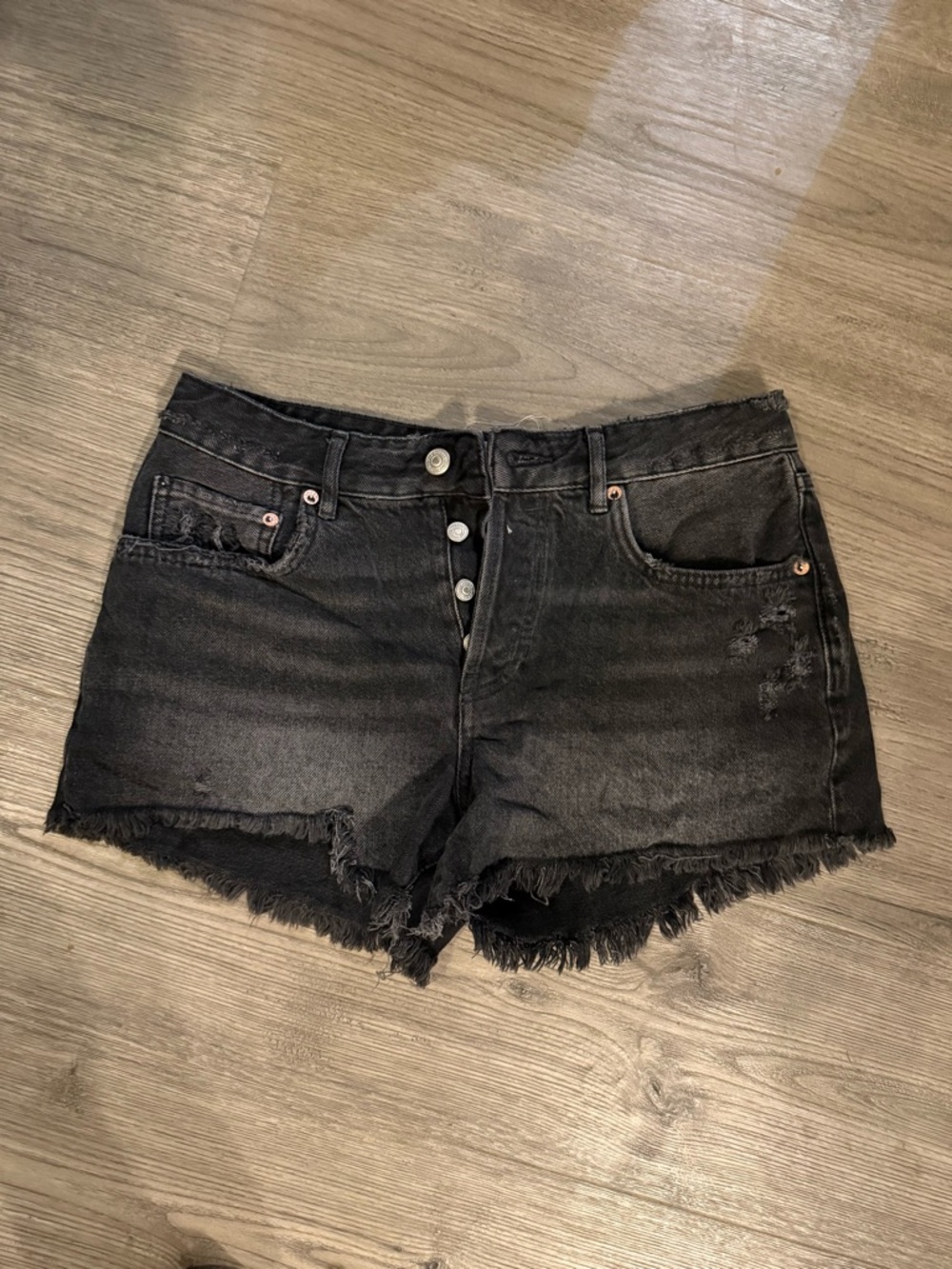 Free People Black Distressed Cutoff Jean Shorts
